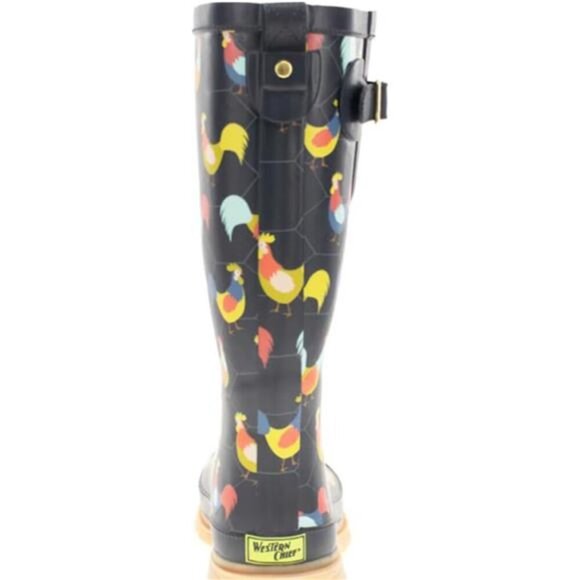 NEW Women's Unique Printed Tall 100% Waterproof Rain Boot Adjustable Strap - Picture 5 of 6